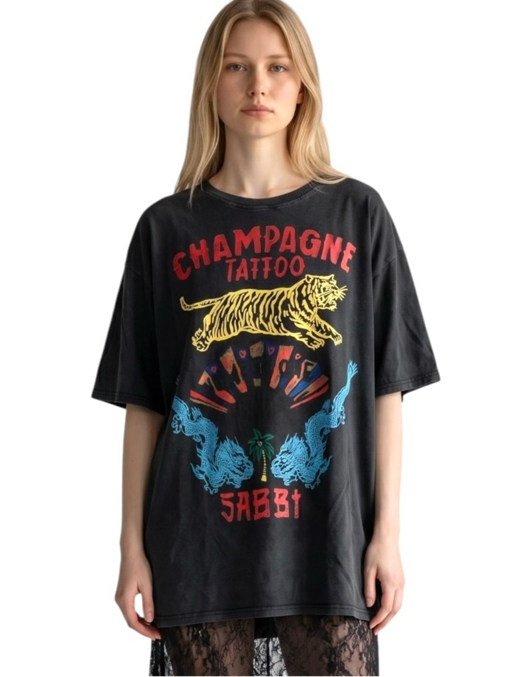 Free People Sabbi Champagne Tattoo Oversized Tee